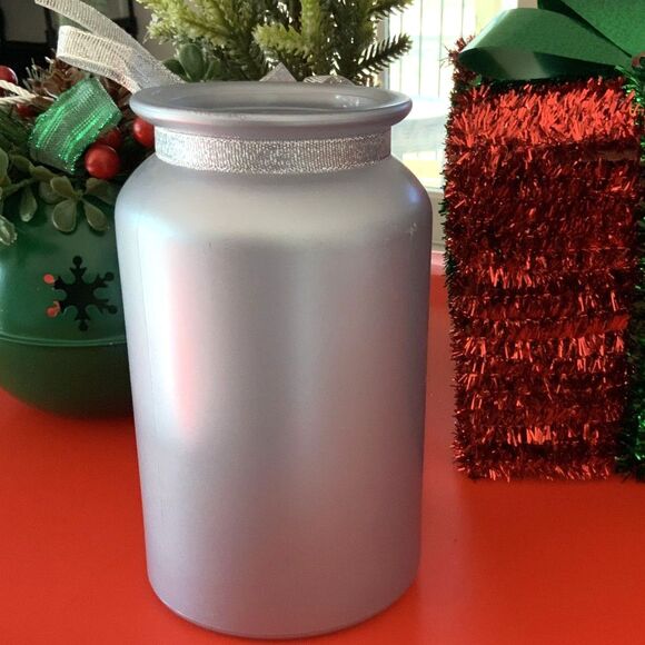 Silver Decorative Glass Seasons Greetings Jar With Bow - Picture 3 of 4